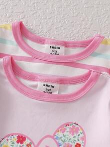 Baby Girls' Colorful Striped Floral Rabbit Print Long Sleeve Bodysuit & Pants Sleepwear Set - Multicolor - View 5