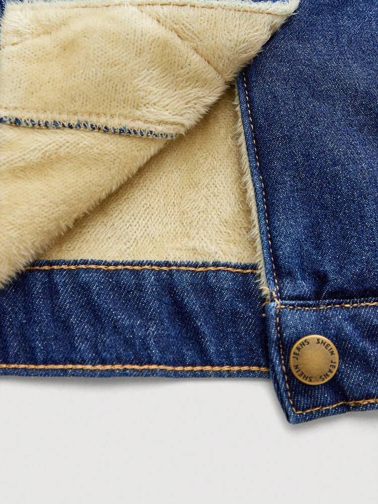 SHEIN Maija Women's Fleece Denim Coat Winter Long-Sleeved Warm Coat Casual Wear Thanksgiving For Women Christmas