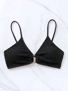 Swim Basics 夏季海滩环扣式吊带比基尼上衣黑色比基尼上衣黑色胸罩内置胸罩上衣女士胸罩女士胸罩 - 黑色 - 查看 3