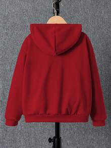 SHEIN 男童纯色长袖拉链卫衣，秋冬季休闲款 - 紅色 - 查看 2