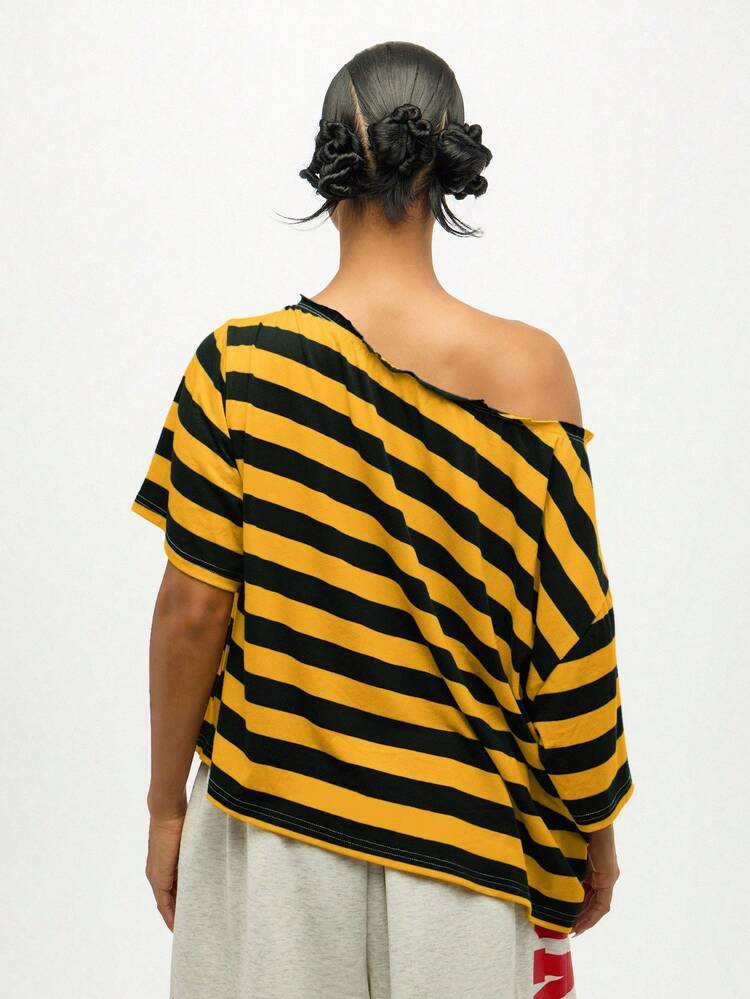 SUMWON WOMEN Off Shoulder Striped Wide Fit Top