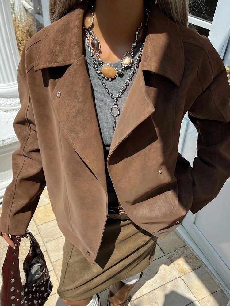 Women's Suede Oversized Collar Loose Short Casual Street Style Jacket