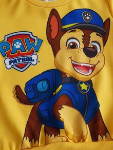 SHEIN | PAW Patrol 2 件套小男孩卡通小狗图案圆领长袖运动衫和长运动裤针织休闲运动服户外套装，黄色 - 黃色 - 查看 3