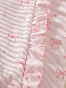 SHEIN Newborn Infant Bow Print Cute Baby Jumpsuit + Hat, Autumn/Winter