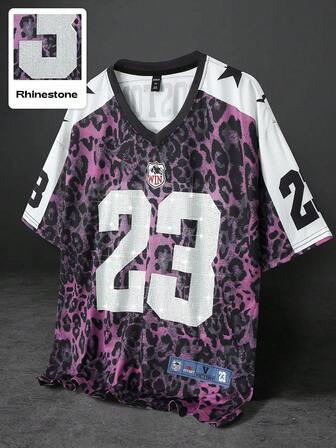 Prep Herren Street Hip Hop amerikanischer Stadtname Slogan Muster Vintage Tiermuster Leopardenmuster Hintergrund Sport Kurzarm T-Shirt, geeignet für den täglichen Gebrauch im Frühling/Sommer