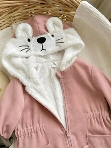 SHEIN 新生女宝宝灯芯绒连体衣，百搭粉色，秋冬季 - 粉色 - 查看 6