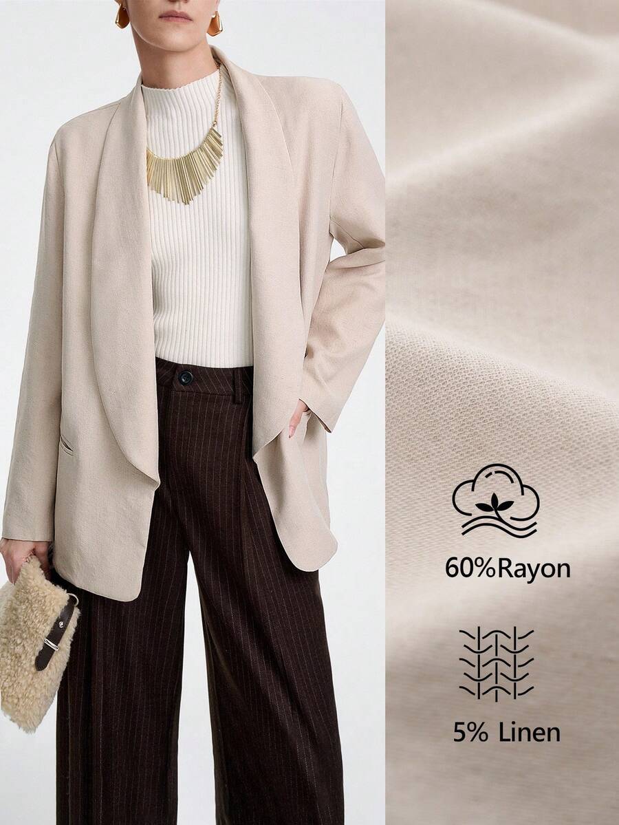 Aalyst Damen elegante hochwertige leinenähnliche Blazer Jacke mit Kragen und Tasche, locker geschnitten, langärmlig, geeignet für Büro, Pendeln, Alltag, Herbst/Winter