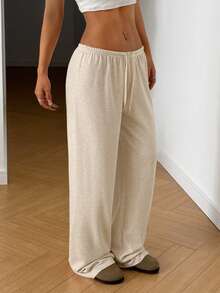 SHEIN EZwear Plus Size Women Drawstring Waist Casual Loose Pants, Apricot Color, Autumn - Apricot - View 3