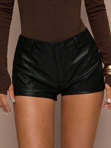 SHEIN BAE 女式纯色 PU 皮革紧身短裤