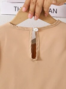 Elladie kids 少女休闲蝴蝶装饰衬衫和裤子套装，秋季 - 卡其色 - 查看 3