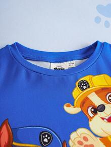 SHEIN | PAW Patrol 小男孩可爱卡通狗印花圆领长袖针织T恤，蓝色