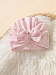 SHEIN Newborn Infant Bow Print Cute Baby Jumpsuit + Hat, Autumn/Winter