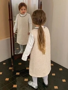 DAZY Young Girls Sequin Embellished Korean Style Round Neck Sleeveless Midi Party Birthday Dress - White - View 3