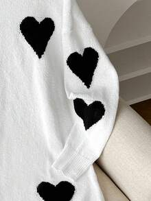 Tween Girl Heart Pattern High Neck Drop Shoulder Long Sleeve Casual Knit Dress,Black And White Cute Autumn Holiday Back-To-School Christmas Sweaters - Multicolor - View 5