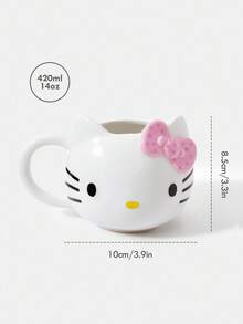 HELLO KITTY AND FRIENDS | SHEIN 420ml 3d 蝴蝶结猫头陶瓷杯 - 白色 - 查看 3