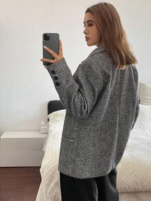 Livesso 女士宽松翻领西装外套，秋季商务装 - 灰色 - 查看 2