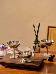 Cirelle 1 pieza Plato de postre, taza alta para helado de acero inoxidable, tazón para té de la tarde, pudín, taza de postre, platos lindos, candelabro, útiles escolares, regalo de Navidad - Plateado - Ver 4