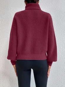 Celisse Áo len tay loe cổ lọ màu trơn thường ngày, thu/đông - Bold Plum - Xem 2