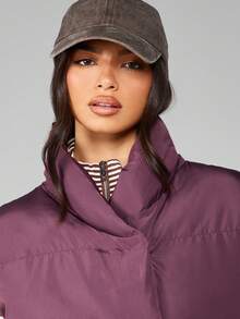 MISSGUIDED 宽松版型冬季羽绒背心女式无袖绗缝外套加厚高领时尚秋季休闲纽扣前开襟时尚保暖户外层 - 淺灰紫 - 查看 5