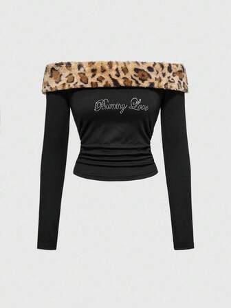 J-Fashion Top mince pour femmes orné de strass, avec patchwork en tricot imprimé zèbre fausse fourrure du style sous-culture de Shibuya, idéal pour la Saint-Valentin