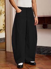 SWAVVY Standard Size Men Fashion Casual Super Loose Blue Striped Embroidered Long Pants, Fall - Black - View 2