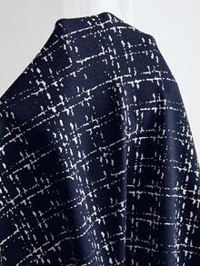 SHEIN CURVE+ Curve 大码/秋装/秋季女装/女冬装/冬装大码女式冬季夹克，仿粗花呢图案前开长袖外套，配珍珠纽扣和口袋，大码女装 8xl 大码外套，大码冬季外套，大码粗花呢外套，女士秋装，冬季，CURVE PLUS/秋季/冬季 - 藏蓝色 - 查看 11