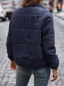 EMERY ROSE 女式纯色前拉链长袖休闲加厚棉服冬季 - 藏蓝色 - 查看 2