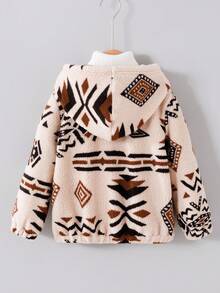 Genkimix Kids 小男孩复古图案长袖拉链夹克，适合秋冬季、户外、休闲、运动、上学、日常穿着 - 杏色 - 查看 2