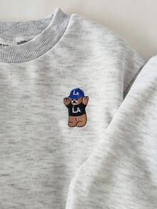 SHEIN Playful Pals 2pcs Toddler Boys' Comfortable Casual Round Neck Bear Embroidery Hem Long Sleeve Top And Side Pocket Bear Embroidery Pants Set, Versatile For Spring/Autumn Everyday Wear Baby Set Autumn Winter Season - Multicolor - View 7