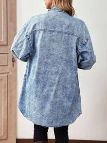 EMERY ROSE Women's Casual Washed Front Button Denim Shirt Dress, Autumn - Light Wash - View 7
