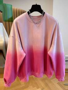 INAWLY Áo nỉ cổ tròn in kỹ thuật số Ombre mùa thu dành cho nữ, Áo nỉ màu hồng, Áo nỉ Ombre - Nhiều màu - Xem 4