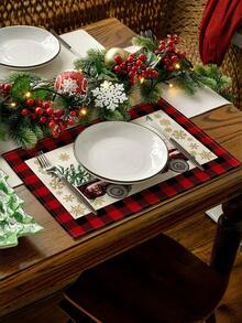 Cirelle 4 Stück Weihnachts-Tischdecke mit Cartoon Auto- und Weihnachtsbaum-Mustern, die eine festliche Atmosphäre im Restaurant schaffen und überraschende Weihnachtsgeschenke präsentieren - Weihnachts-Tischset - Übersicht 3
