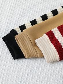 SHEIN 3件套男婴/女婴休闲基本款条纹圆领运动衫，秋冬