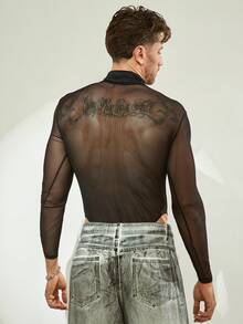 FeverCity Bộ đồ liền thân tay dài cổ tròn phối lưới gợi cảm dành cho nam, mùa thu - màu đen - Xem 3