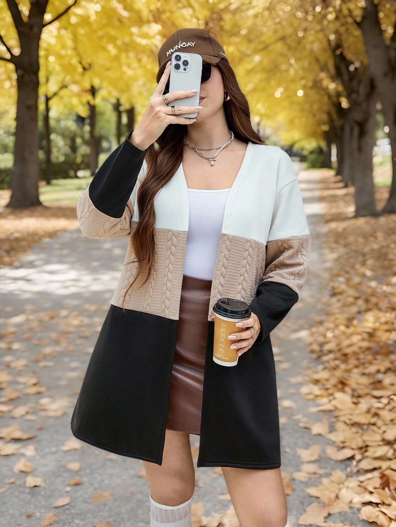 A&M LUNE معطف كاجوال فضفاض بأكمام طويلة وياقة مفتو...