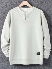 SHEIN 休闲纯色装饰标签细节二合一圆领落肩卫衣，简约基本百搭，适合居家、通勤、学校、日常休闲、旅行、户外、派对、秋冬 - 彩色 - 查看 5