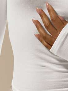 MUSERA ESSENTIALS Top de manga larga con cuello de escote redondo ajustado, básico elegante, sexy y apropiado para primavera y verano - Blanco - Ver 6