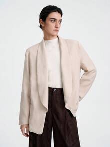 Aalyst Damen elegante hochwertige leinenähnliche Blazer Jacke mit Kragen und Tasche, locker geschnitten, langärmlig, geeignet für Büro, Pendeln, Alltag, Herbst/Winter