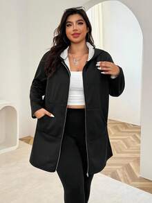 SHEIN EZwear Casaco casual plus size com forro térmico e capuz, ideal para outono/inverno.