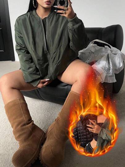 POPSWAY 大码棉服外套，军绿色，休闲街头风格