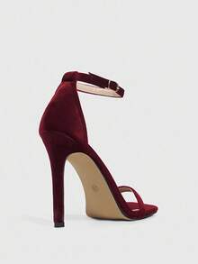 CUCCOO SZL 女士方头细高跟性感时尚绑带酒红色高跟凉鞋，坏女孩夜间街头风穿搭，性感约会派对夏季圣诞节装扮 - 酒紅色 - 查看 8