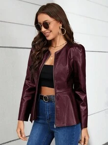 SHEIN Clasi 女士纯色束腰夹克，秋季通勤时尚 - 紫紅色 - 查看 5