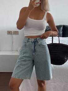 DAZY 女式常规腰休闲街头风格宽松牛仔百慕大短裤，夏季牛仔短裤