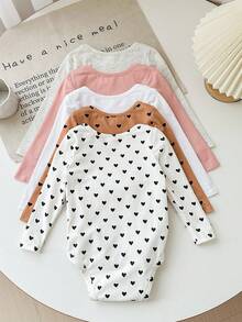 SHEIN 4pcs/Set Newborn Baby Girl Casual Solid Color Knit Long Sleeve Bodysuit, Suitable For Home, Outings And Other Occasions - White - View 2