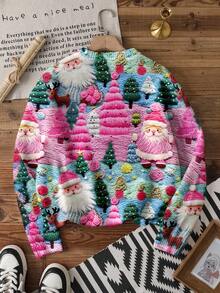 EMERY ROSE Women's Knitted Pullover Sweater, Suitable For Christmas, Santa Claus Print Autumn Winter Clothes For Women,Christmas