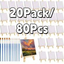 SHEIN 2/5/10/20 件套迷你画布带画架套装用于绘画小型艺术拉伸画布面板套装带木质展示画架艺术画布小画布用于绘画派对工艺品用于生日派对返校情人节礼物 - 彩色 - 查看 13