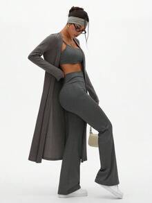 Dewbera Bộ 3 trang phục tập yoga tối giản cá nhân hóa - Áo khoác, áo ba lỗ và quần - Xám - Xem 7