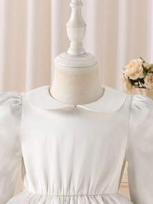 Glamorique Kids فستان كيك أبيض بتصميم جميل للبنات الصغيرات، طويل الأكمام، مناسب للحفلات وفتاة الزهور، مناسب للخريف والشتاء - أبيض - مشاهدة 3