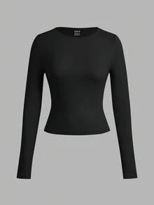 SHEIN EZwear Bộ 3 áo thun bodycon cổ rộng tay dài thường ngày cho nữ, Thu/Đông - Nhiều màu - Xem 4