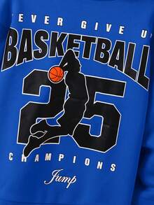 Sudadera de manga larga con estampado de letra y jugador de baloncesto de unicolor para niño preadolescente, adecuada para otoño/primavera, apta para juegos al aire libre, deportes, escuela, estilo callejero, fiestas y uso casual, alta relación calidad-precio, sudadera para niños, sudaderas azules, ropa para niños, ropa de invierno, Navidad - azul real - Ver 5